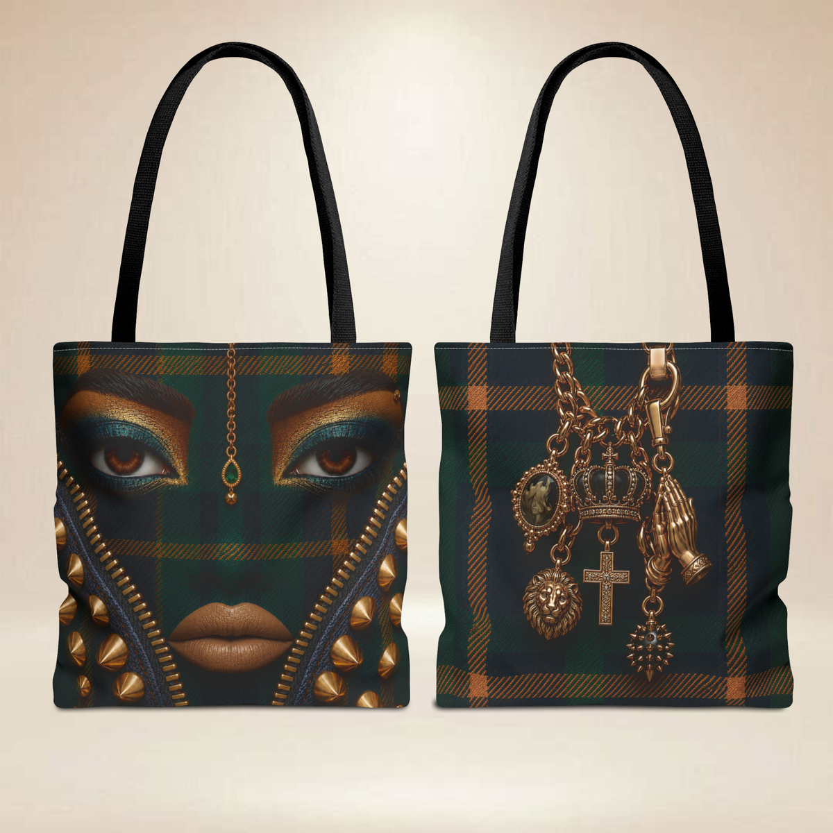 Plaid Face Tote Bag | Double-Sided Charm Design