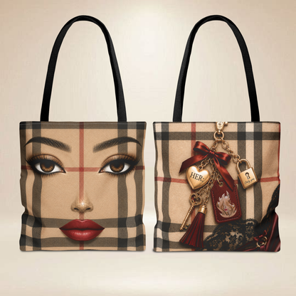Plaid Face Print Tote Bag — Vintage Charm Keychain Design