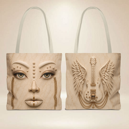 Ivory Face Tote Bag | Double-Sided Rock Art Tote