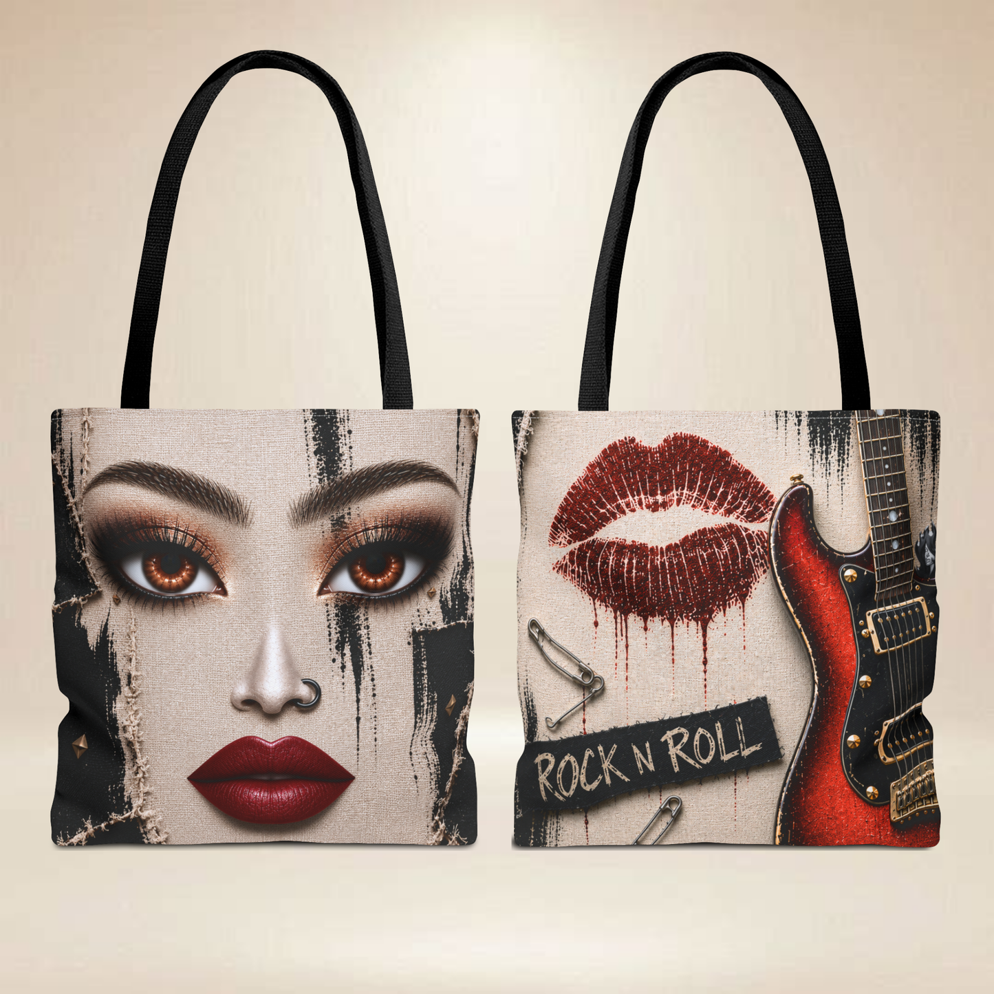 Rock N' Roll Face Tote Bag | Double-Sided Rock Art Tote