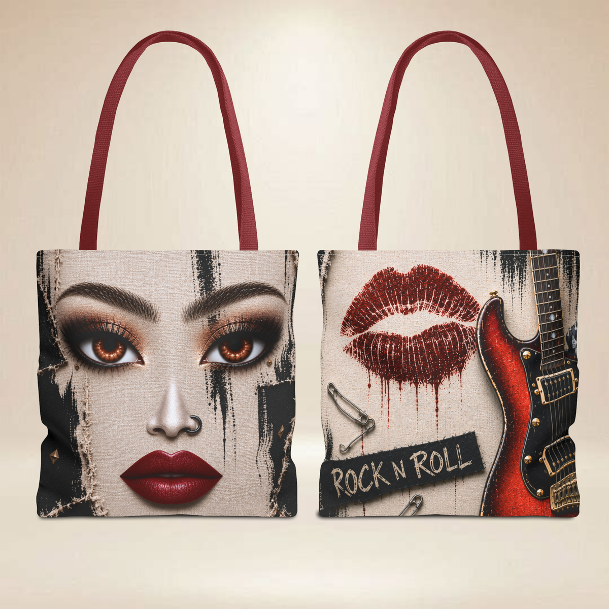 Rock N' Roll Face Tote Bag | Double-Sided Rock Art Tote