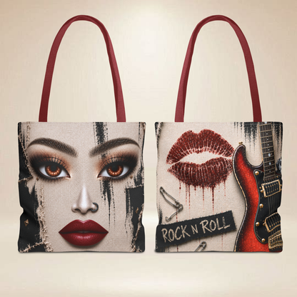 Rock N' Roll Face Tote Bag | Double-Sided Rock Art Tote
