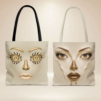 Champagne Gold Face Tote Bag — Double-Sided Art Tote