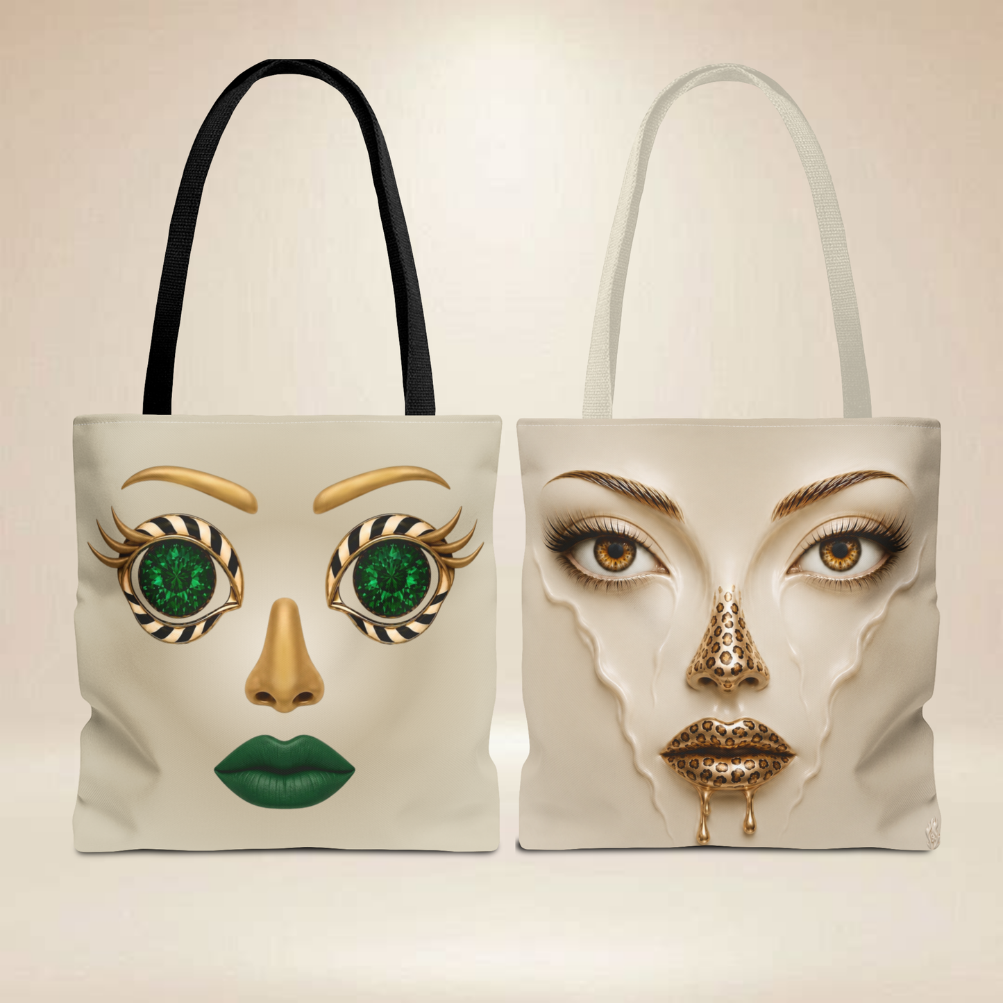 Emerald Eyes Face Tote Bag | Double-Sided Art Tote
