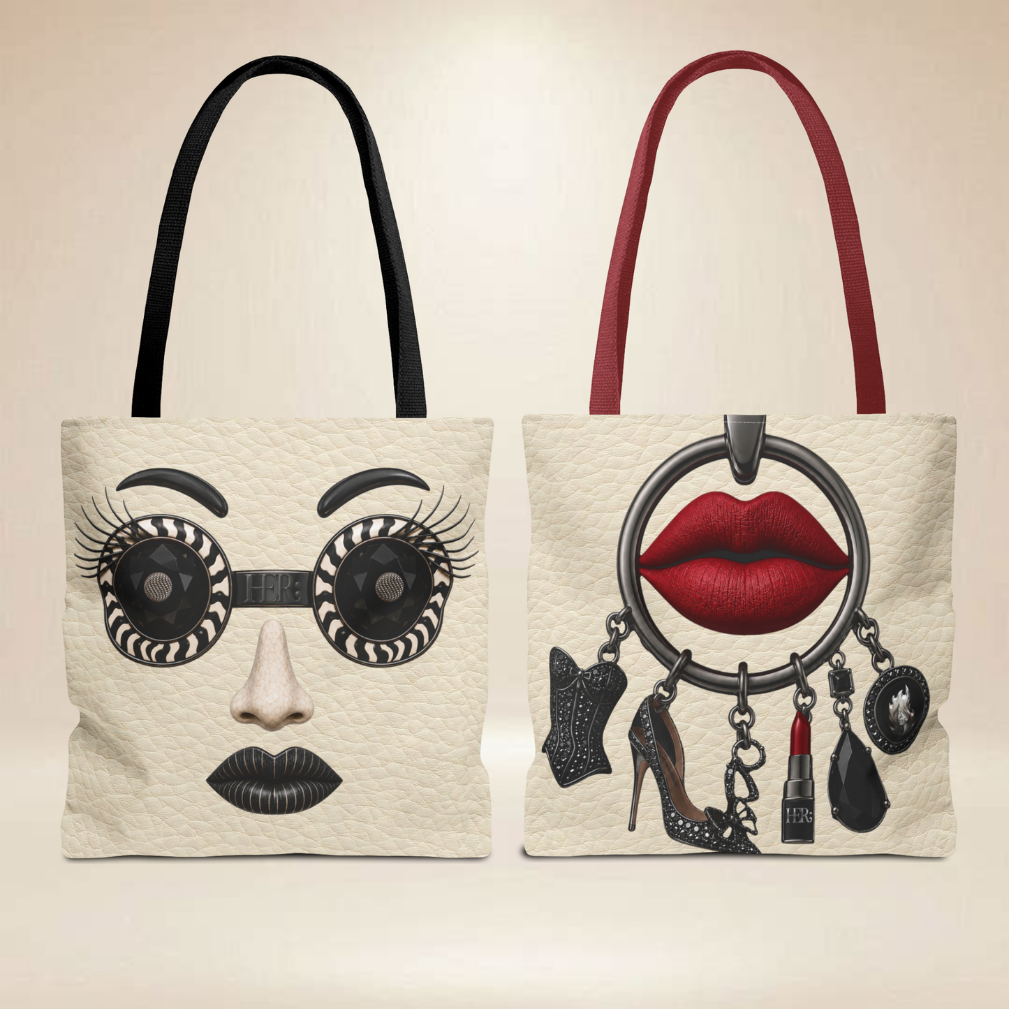 Black Diamond Face Tote Bag | Double-Sided Art Tote