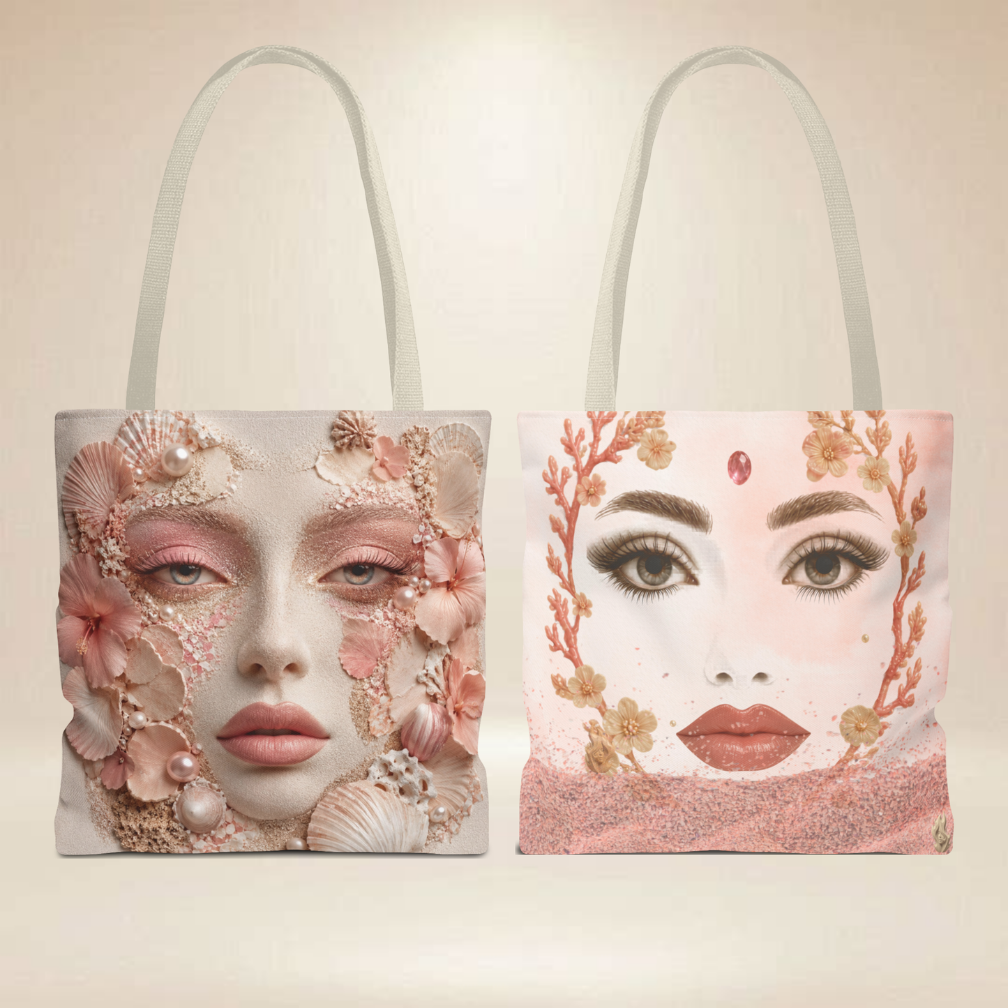 Seashell Face Tote Bag | Pink Seashell Face Double-Sided Tote