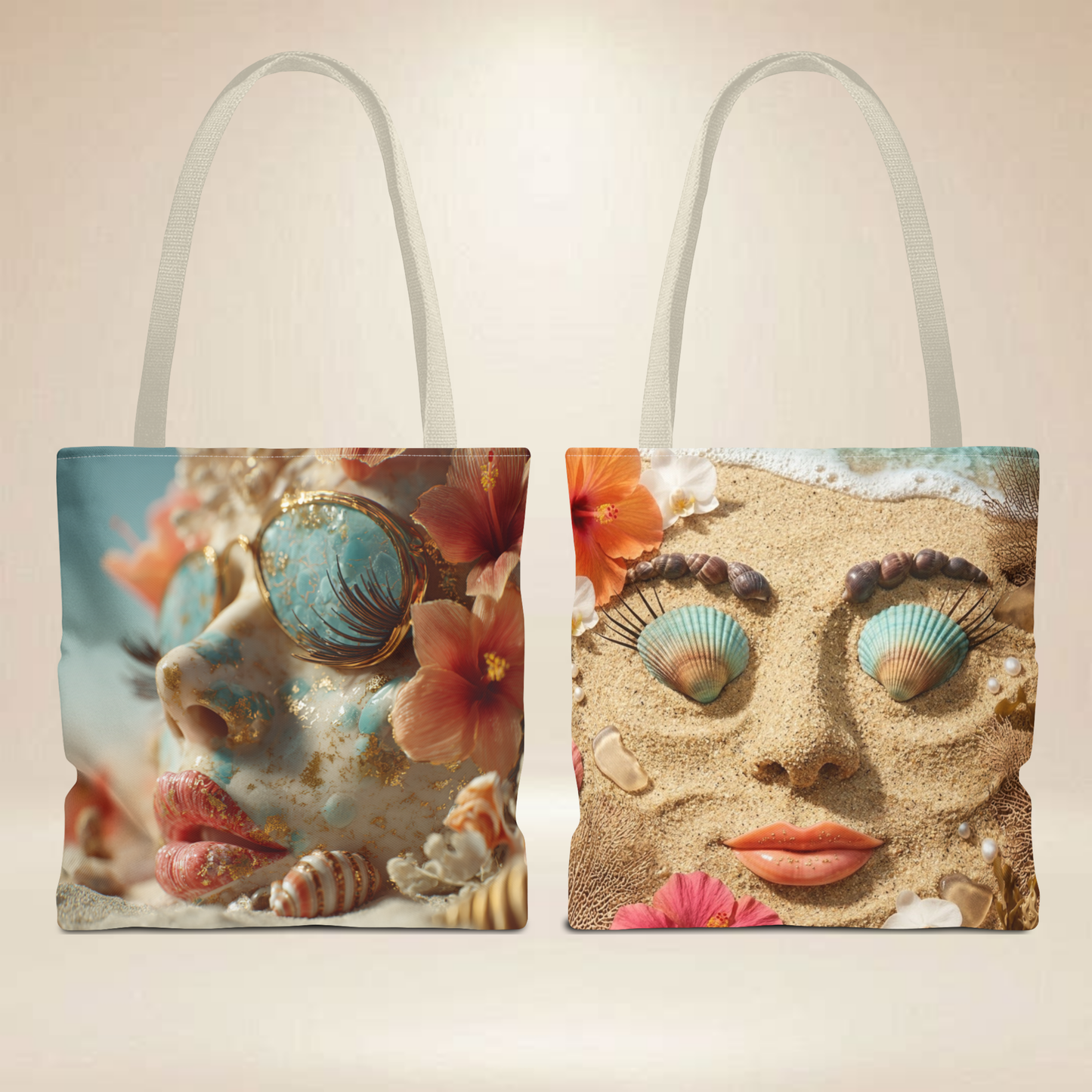 Beach Face Tote Bag | Double-Sided Coastal Art Tote