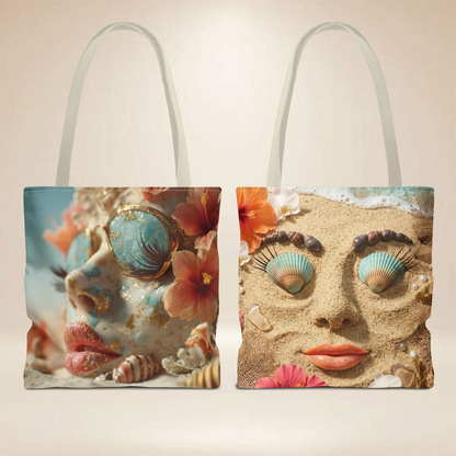 Beach Face Tote Bag | Double-Sided Coastal Art Tote