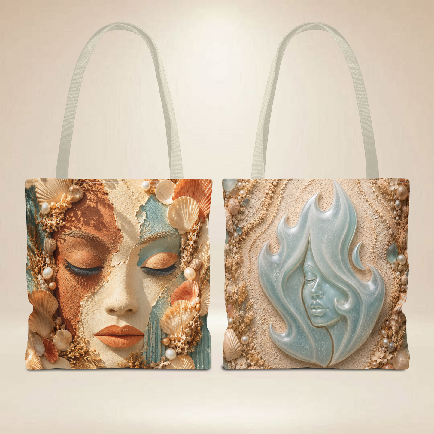 Seashell Face Tote Bag | Double-Sided Beach Tote Bag