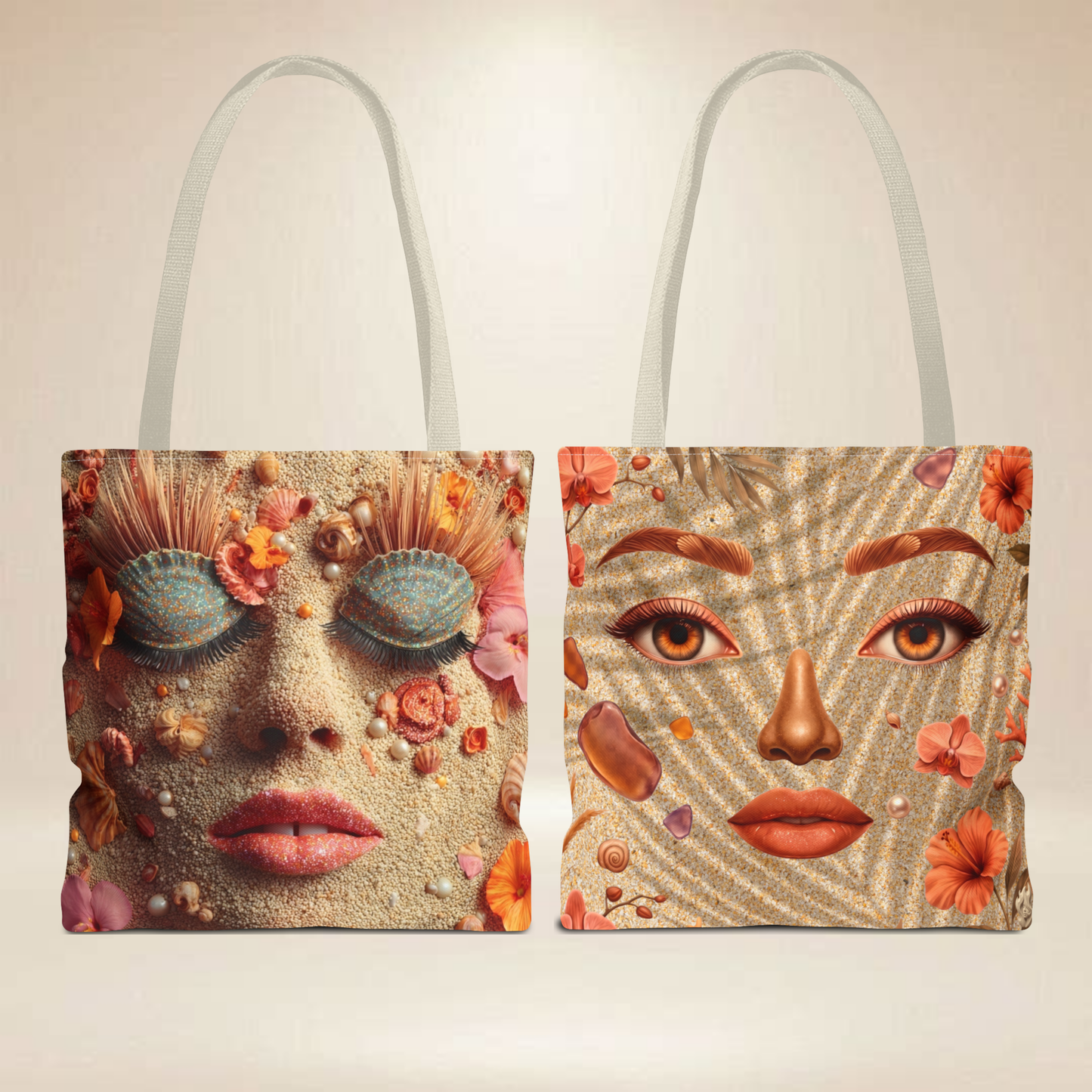 Seashell Face Tote Bag | Double-Sided Beach Art Tote