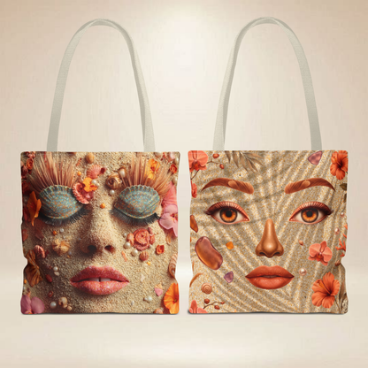 Seashell Face Tote Bag | Double-Sided Beach Art Tote