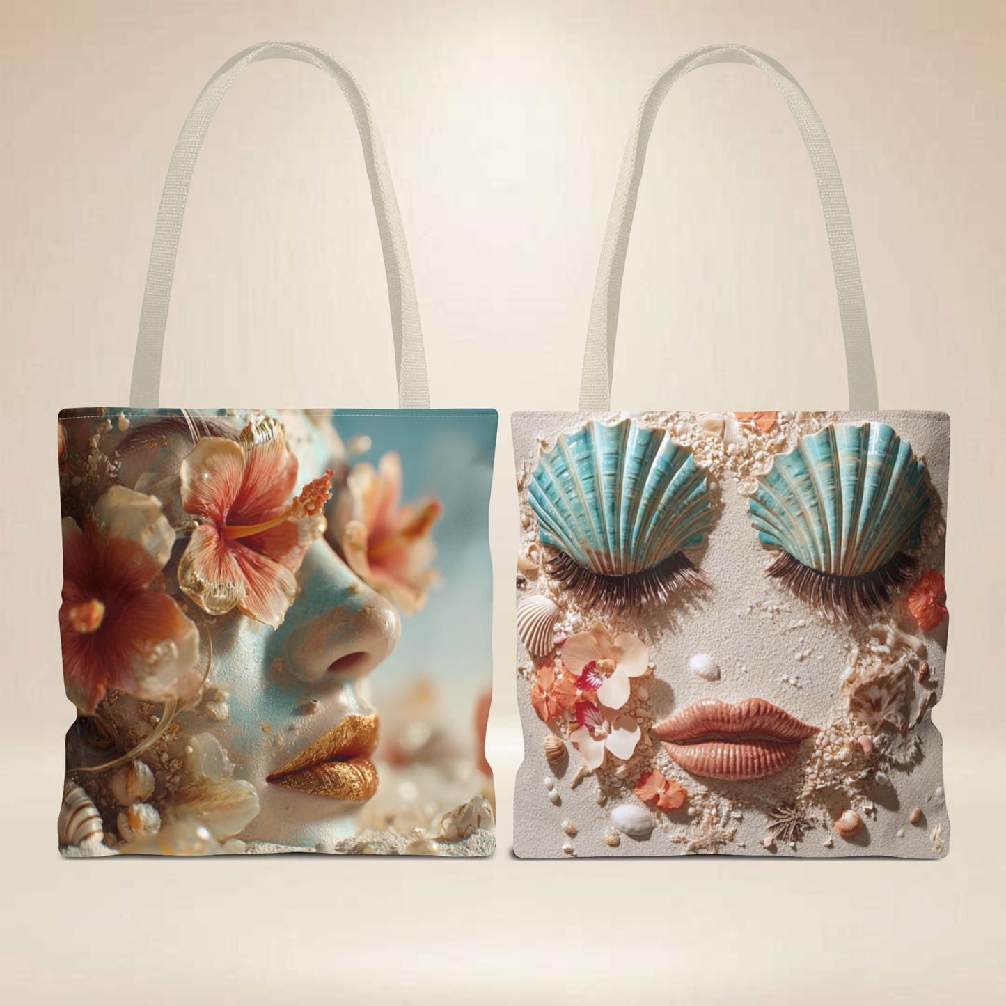 Coastal Face Tote Bag | Double-Sided Beach Art Tote