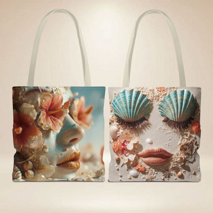 Coastal Face Tote Bag | Double-Sided Beach Art Tote