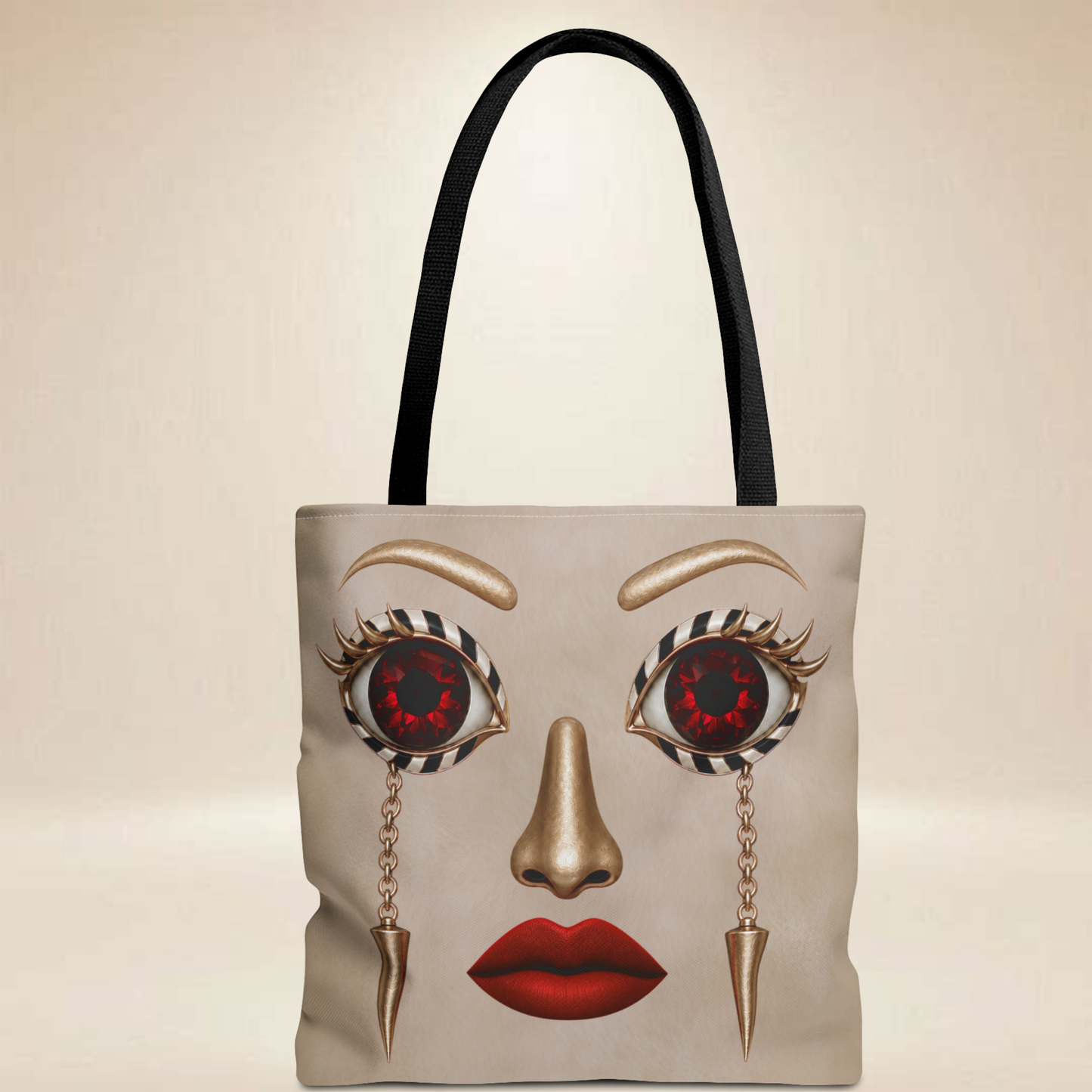 Ruby Eye Face Tote Bag | — Bold Lip & Jewelry Art Double-Sided Art Tote