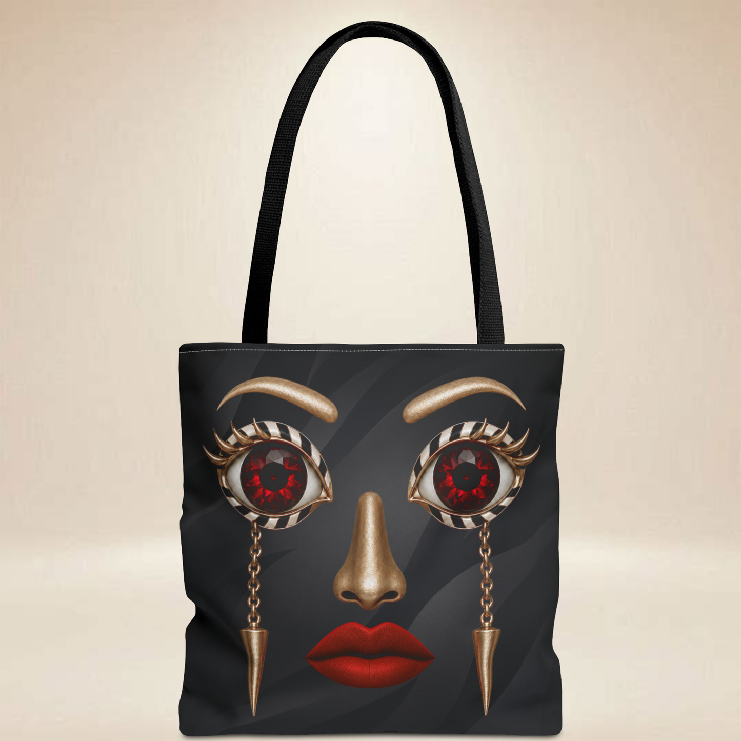 Ruby Eye Face Tote Bag | Bold Lip & Jewelry Art Double-Sided Art Tote