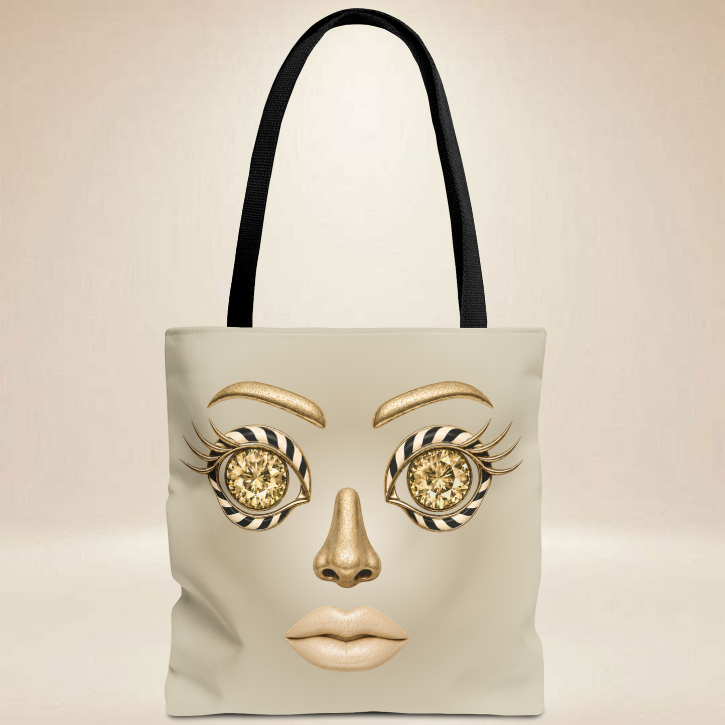 Champagne Gold Face Tote Bag — Double-Sided Art Tote