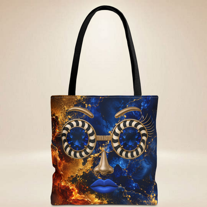 Blue & Gold Face Tote Bag | Double-Sided Statement Art Tote
