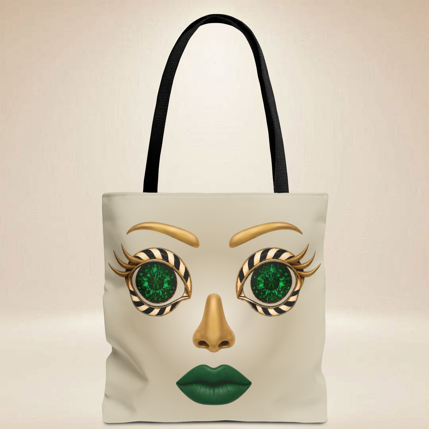 Emerald Eyes Face Tote Bag | Double-Sided Art Tote