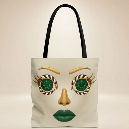 Emerald Eyes Face Tote Bag | Double-Sided Art Tote