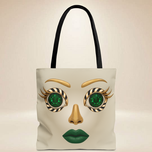 Emerald Eyes Face Tote Bag | Double-Sided Art Tote