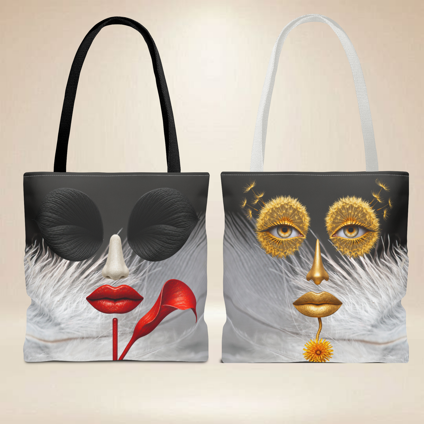 Calla Lily & Dandelion Face Tote Bag | Double-Sided Art Tote
