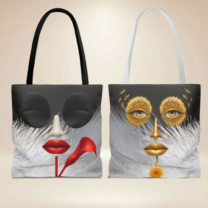 Calla Lily & Dandelion Face Tote Bag | Double-Sided Art Tote