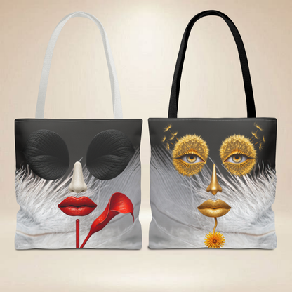 Calla Lily & Dandelion Face Tote Bag | Double-Sided Art Tote