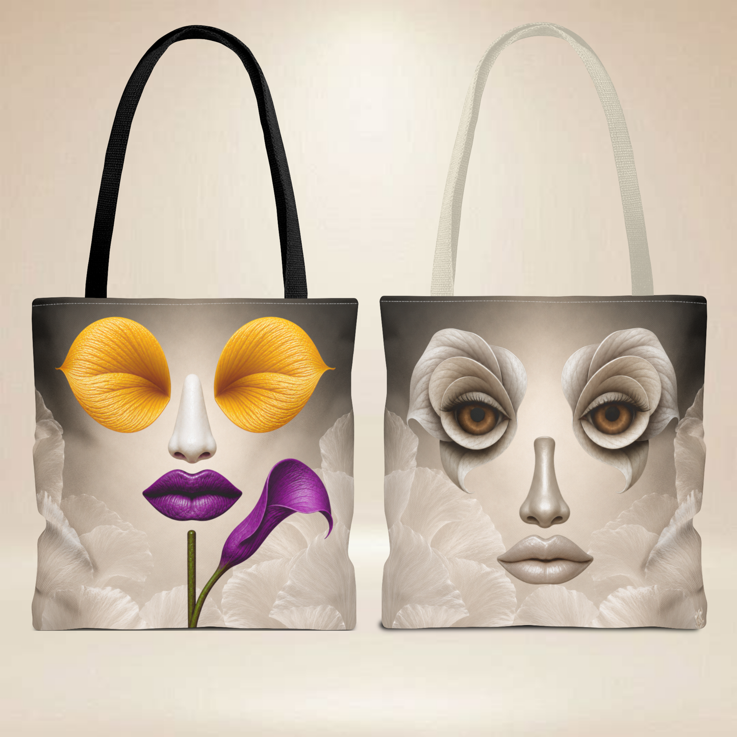 Calla Lily & Floral Face Tote Bag | Double-Sided Art Tote