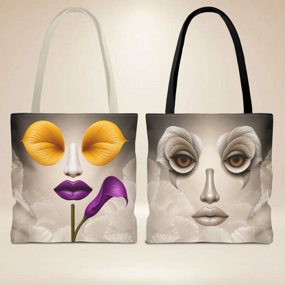 Calla Lily & Floral Face Tote Bag | Double-Sided Art Tote