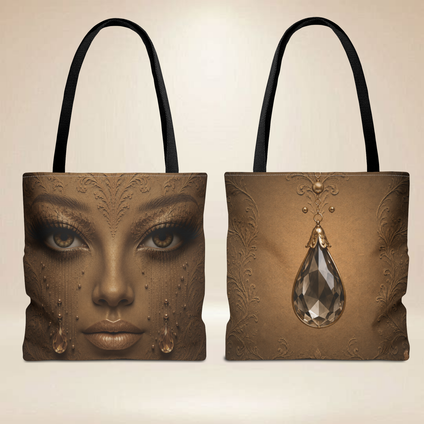Bronze Face Tote Bag | Double-Sided Crystal Art Tote