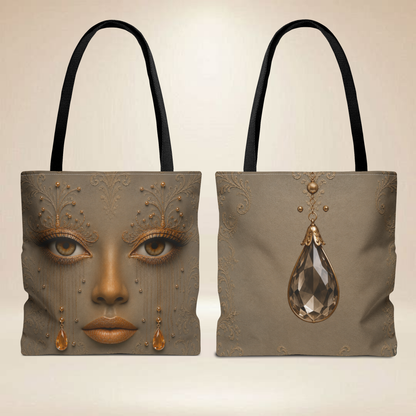 Amber Gaze Abstract Face Tote Bag | Double-Sided Luxury Art Tot
