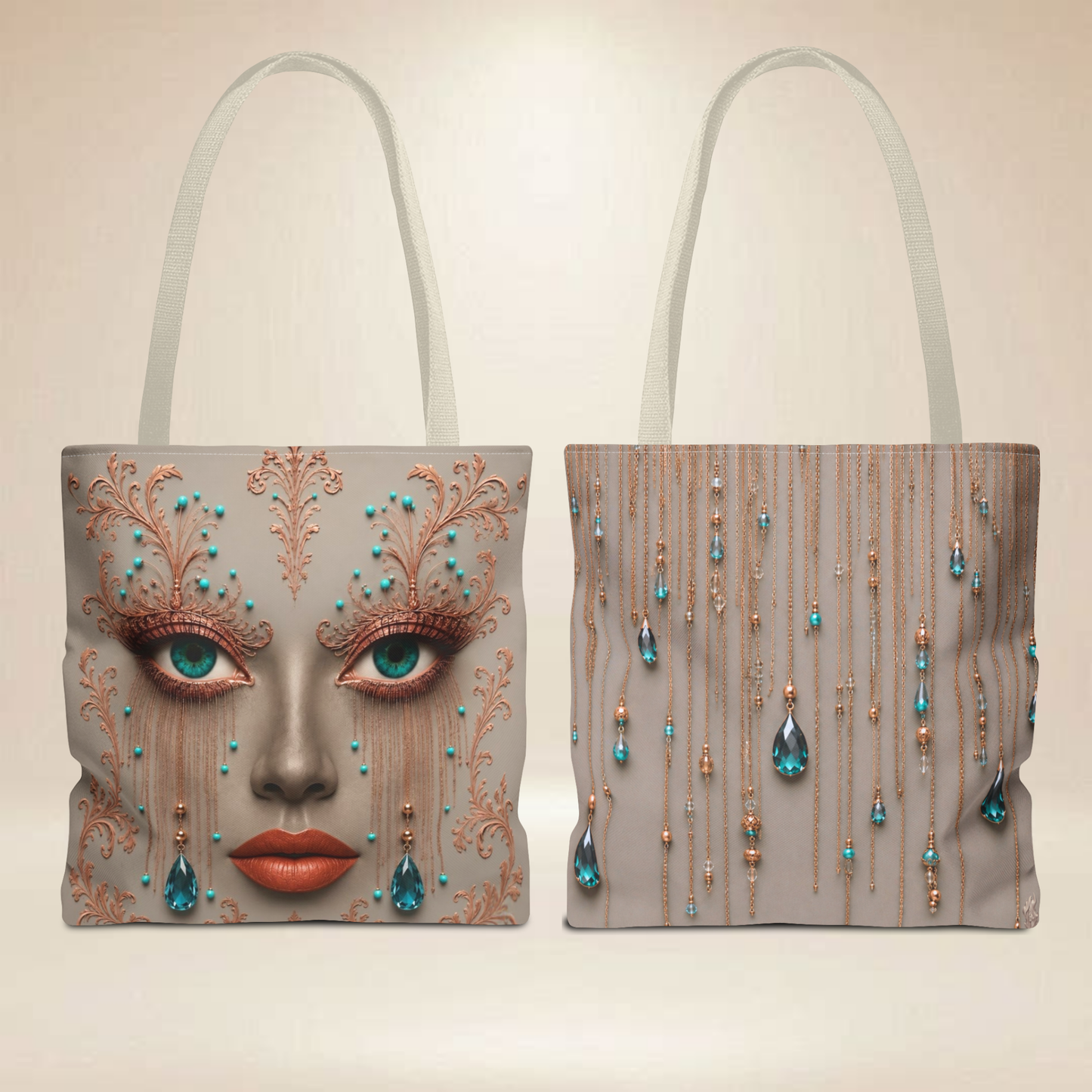 Turquoise Face Tote Bag | Double-Sided Art Tote