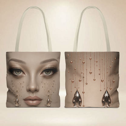Crystal Tear Drop Face Tote Bag | Double-Sided Art Tote