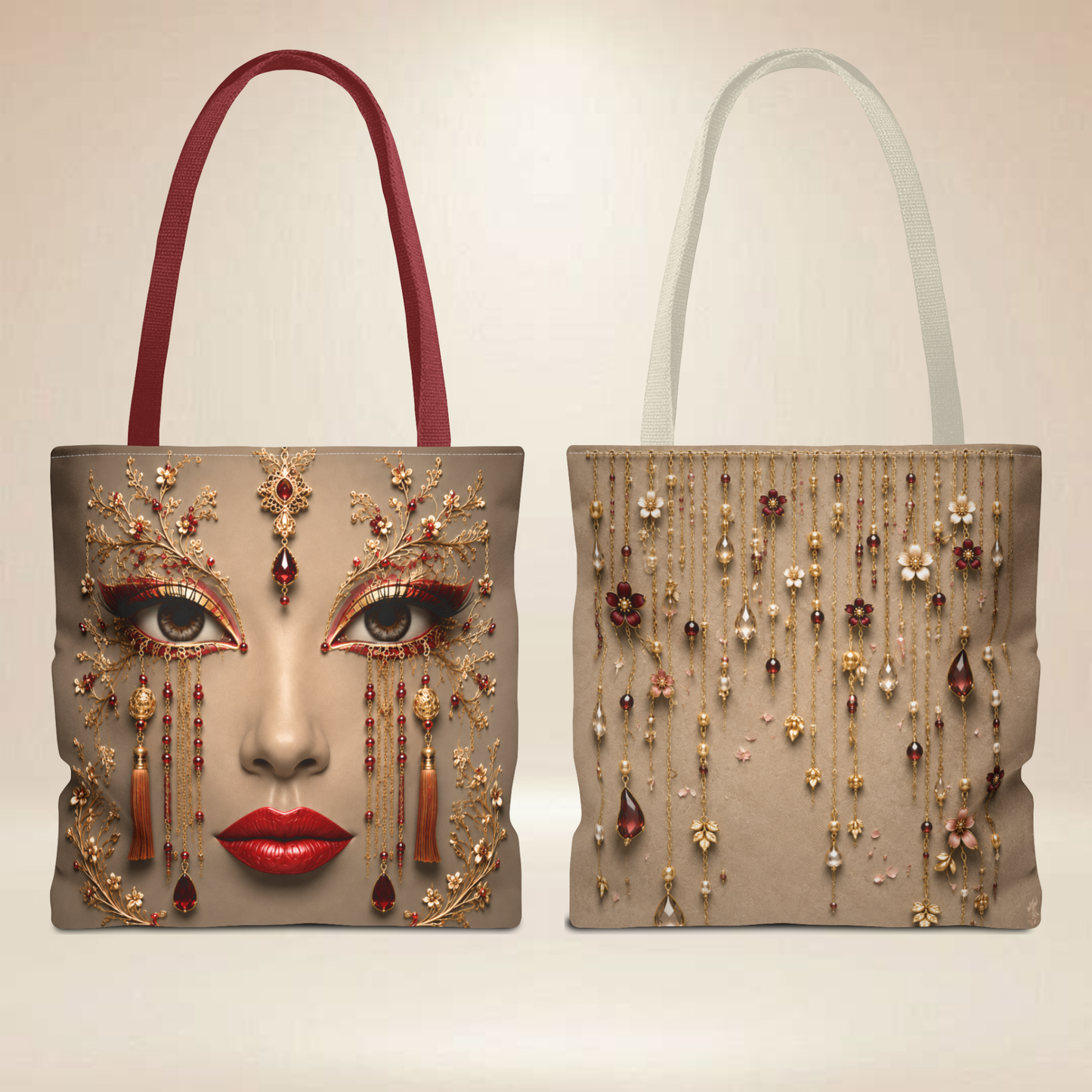 Ruby Gaze Abstract Face Tote Bag | Double-Sided Luxury Art Tote