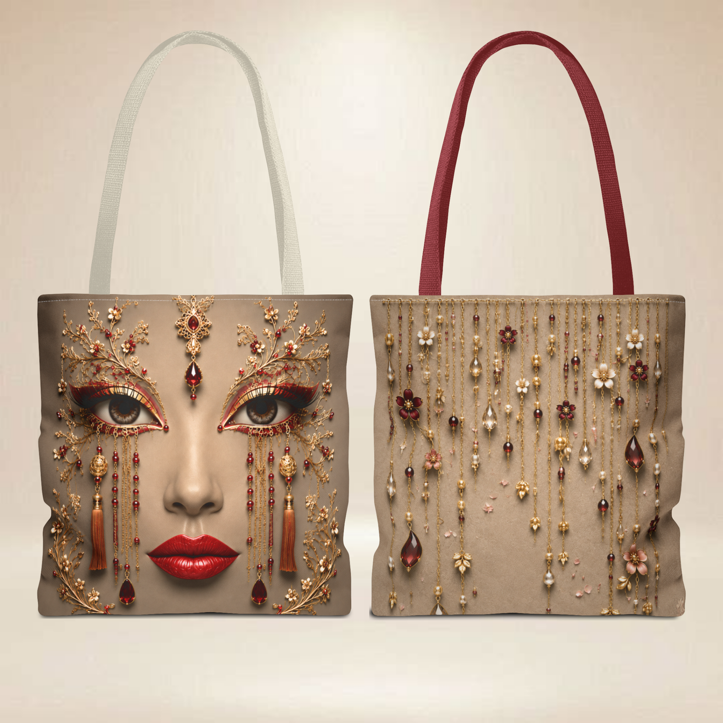 Ruby Gaze Abstract Face Tote Bag | Double-Sided Luxury Art Tote