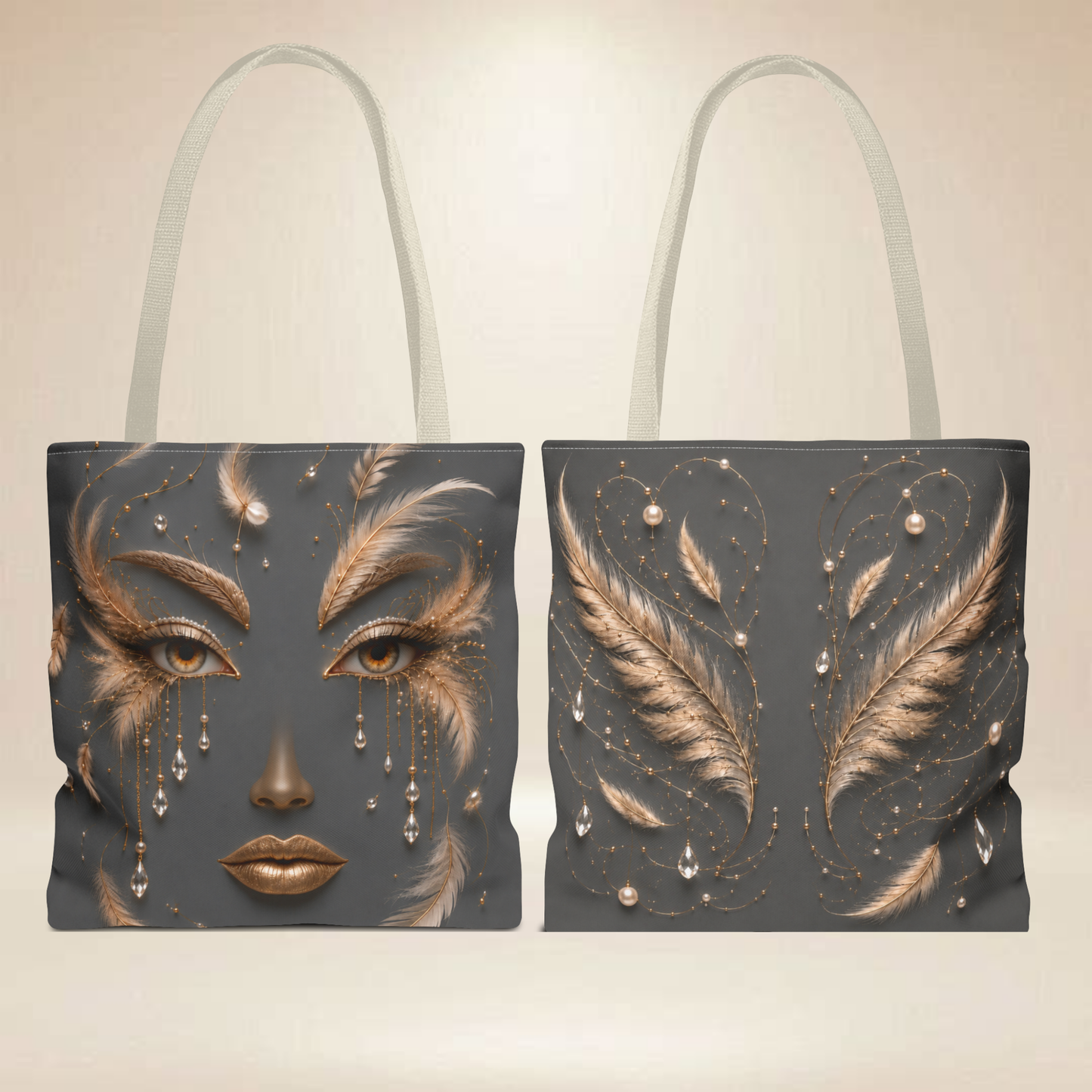 Feather Face Tote Bag | Double-Sided Art Tote