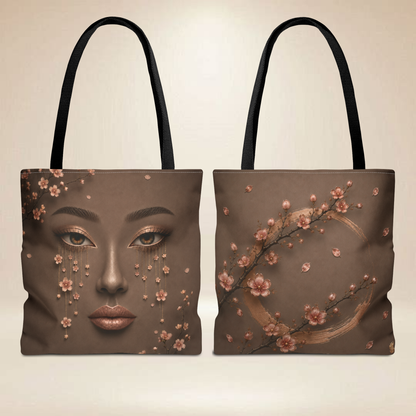 Cherry Blossom Face Tote Bag | Double-Sided Art Tote