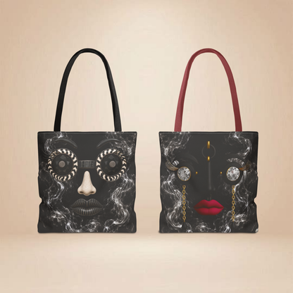 Smoke & Diamonds Face Tote Bag | Double-Sided Art Tote